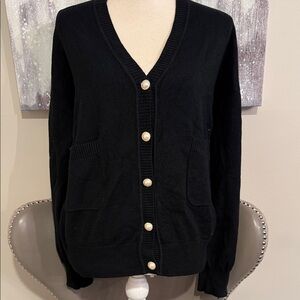 Black Cardigan Sweater with Pearl Buttons
